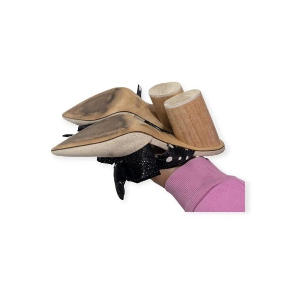 Botkier Hampton Ribbon Bow Mules With Polka Dots & Wooden Block Heels Linen - Picture 9 of 16